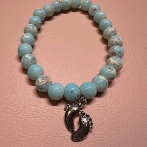 New Mom - Elegant Blue Beaded Bracelet with Silver Charm